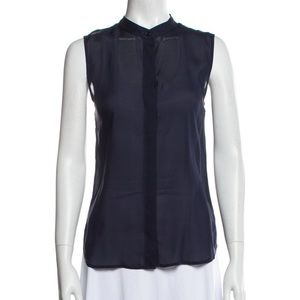 Equipment Femme, 100% silk dark blue sleeveless button up blouse, small